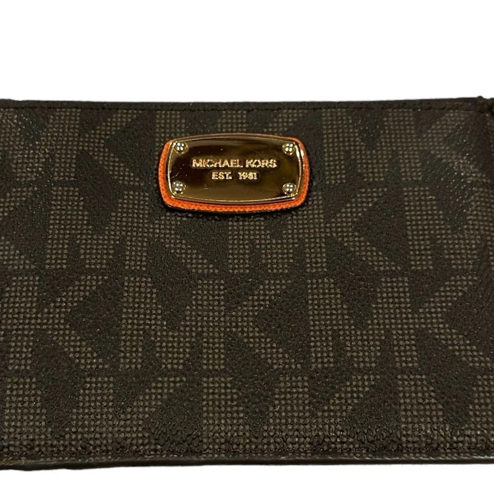 Michael Kors jet set key ring credit card signature brown MK ID case